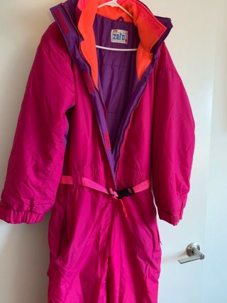Vintage 80s Neon One - Piece Snow Ski Suit Womens Pink Purple Size L