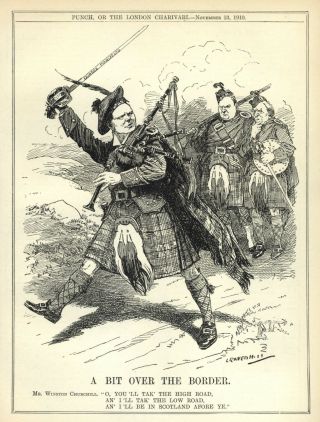 Vintage 1910 Punch Cartoon: Winston Churchill And Scotland - Dundee Election