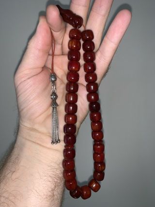 Antique Ottoman Faturan Rosary Red Cherry Amber Bakelite Prayer 33 Beads 50gr