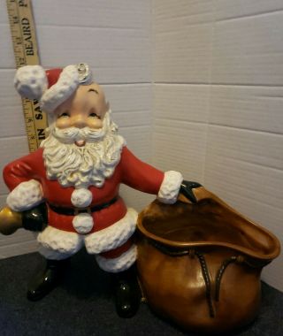 Vtg Large Atlantic Mold Ceramic Santa With Toy Bag Hand Made High Gloss Usa Made