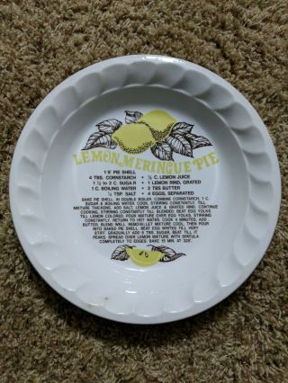 Vintage Lemon Meringue Recipe Pie Plate Dish