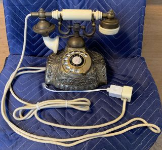 Vintage Antique Retro Rotary Handset Desk Resin Telephone European Style Bronze 3