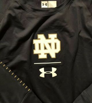 Notre Dame Football Team Issued Under Armour Long sleeve shirt Blue Medium 2