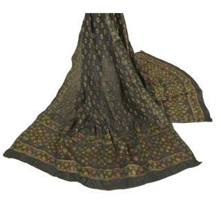 Sanskriti Vintage Dupatta Long Stole Pure Silk Dark Grey Woven Wrap Scarves
