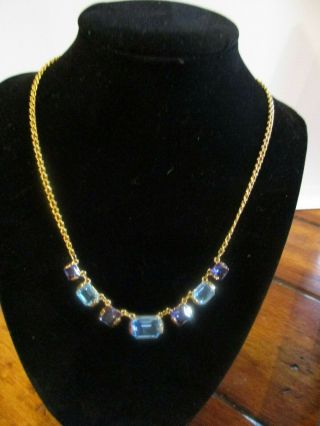 Authentic Signed Vintage Swarovski Blue Purple Crystal Necklace Gems