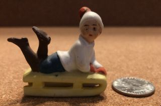 Vintage Germany Porcelain Christmas - Boy On Sled - Snowbaby Bisque 4