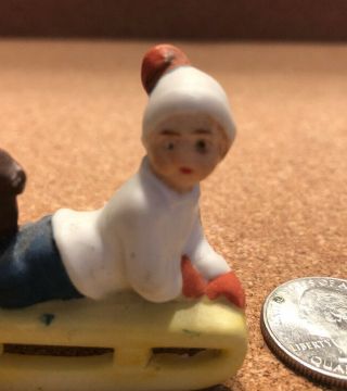 Vintage Germany Porcelain Christmas - Boy on Sled - Snowbaby Bisque 4 2