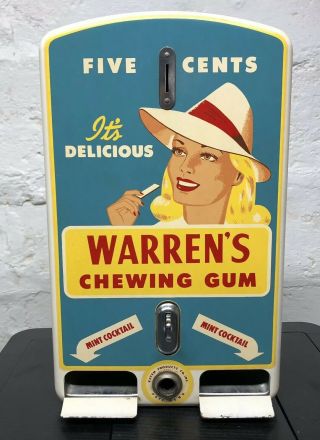 Nos Antique 1940s Kayem Warrens Chewing Gum 5 Cent Vending Machine General Store