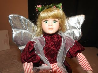 Porcelain Doll Blond Angel Princess Caucasian Red Dress Angel Wings