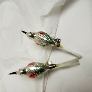 2 Vtg/antique Mercury Glass Bird Clip - On Christmas Ornaments Western Germany
