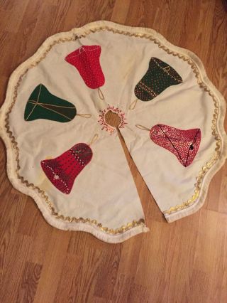 Vintage Felt Handmade Christmas Tree Skirt Sequins