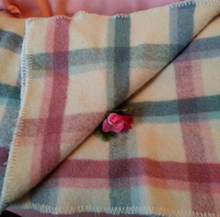Vintage Handmade Pink/blue/white Plaid Wool Twin Blanket