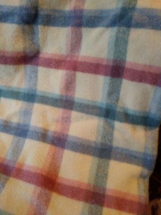 Vintage Handmade Pink/Blue/White Plaid Wool Twin Blanket 2