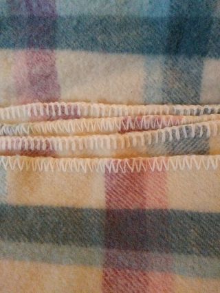Vintage Handmade Pink/Blue/White Plaid Wool Twin Blanket 3