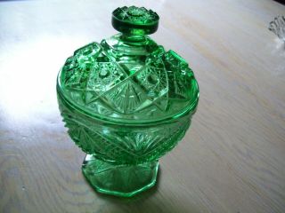 Vintage Green Pedestal Candy Dish With Lid