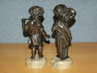 Pair Antique (French?) Bronze Cherub Children Figures on Marble Bases,  23cm Tall 3