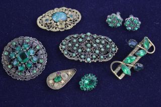 7 X Vintage Czech Filigree Jewellery Inc.  Earrings,  Brooches,  Dress Clips