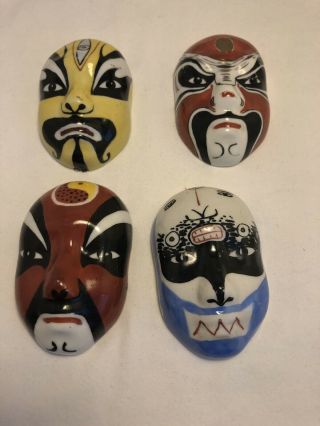 4 Vtg Chinese Opera Miniature Hand Painted Face Masks