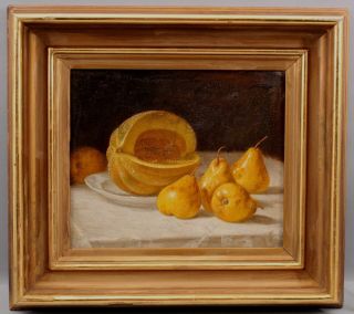 Antique JOHN F FRANCIS Fruit Still Life Oil Painting Cantaloupe Melon Pears,  NR 2