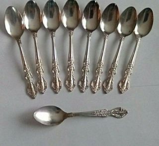 Vintage S.  P Manor Silver Plate Floral Design Demitasse Spoons - Set Of 8