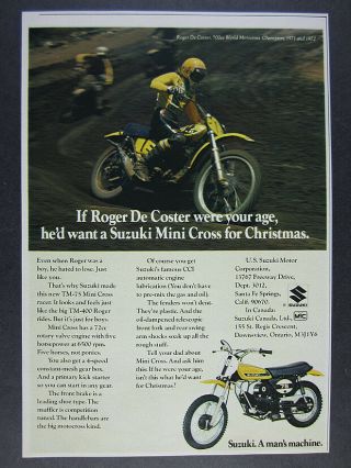1973 Roger De Coster Photo Suzuki Tm - 75 Mini Cross Vintage Print Ad