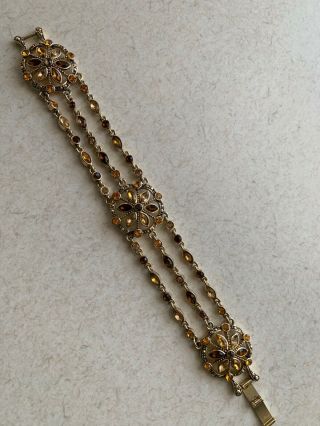 Vintage Coro Goldtone Bracelet Amber Rhinestones