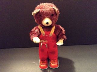 Vintage Alps Cubby Bear Mechanical Wind Up Tin Toy Made In Japan,  Missing Book