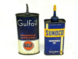 (2) Vintage Gulf Oil Sunoco Household Lubricant Cans 4 Oz Gulfoil