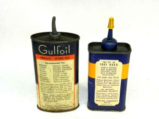 (2) VINTAGE Gulf Oil SUNOCO Household Lubricant Cans 4 oz GULFOIL 3
