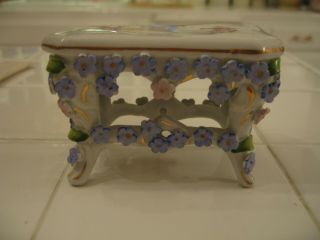 Adorable Vintage German Porcelain Elfinware Table With Applied Flowers