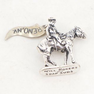 Vtg Sterling Silver Will Rogers Of Soap Suds Reno Nv Horse Bracelet Charm - 4.  5g