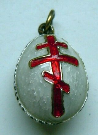 Faberge Antique Imperial Russian Egg Enamel Pendant With Red Cross,  84 Silver.