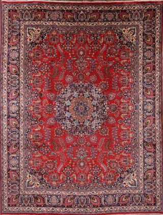 Vintage Floral Red 10x13 Signed Kashmar Persian Oriental Hand - Knotted Area Rug