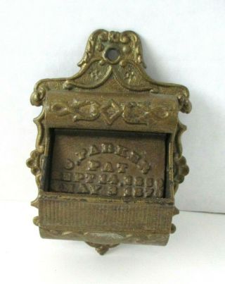 Antique C.  Parker Cast Iron Wood Match Holder W/ Strike Plate 1869 1870 Patent