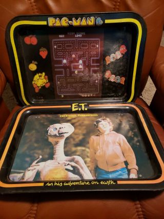 Vintage 1980s Tv Trays - Pacman / E.  T.  Foldable Tv Trays - Midway / Universal