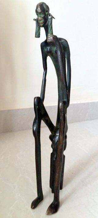 Antique Old Hand Made Brass African Art Decor Unique Lady Statue