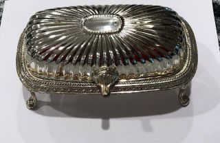 Vintage Footed Silver Covered Butter Dish W/roll Top Glass Insert
