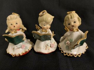 Vintage Lefton Christmas Angel Choir Bell Set 3 Porcelain
