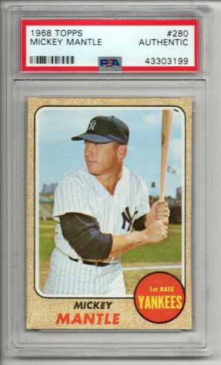 Mickey Mantle 1968 Topps 280 York Yankees Graded Psa Authentic