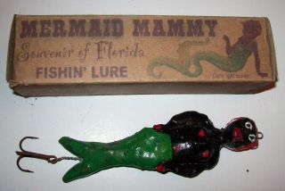 Vintage Black Americana Mermaid Mama Souvenir Of Old Florida Fishing Lure Set