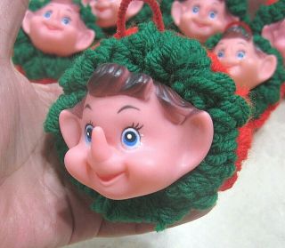 Vintage Christmas Pixie Elf Elves Faces Plastic Heads Holiday Craft (set Of 6)