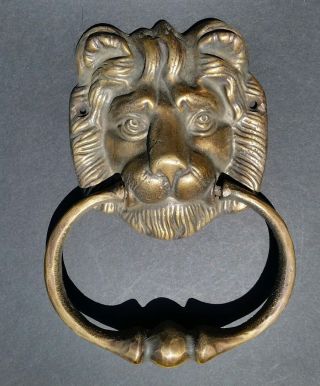 Big Antique Vintage Style Brass Lion Head Door Knocker,  Towel Ring 6 - 1/2 " D2