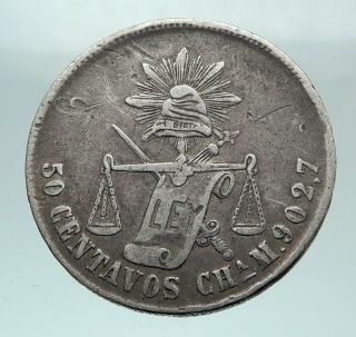 1885 Mexico Eagle Liberty Sword Silver 50 Centavos Antique Mexican Coin I81313
