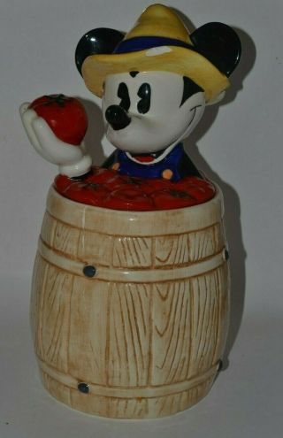 Vtg Farmer Mickey Mouse In Tomato Barrel Cookie Jar Treasure Craft Home Grown