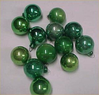 11 Vintage Mercury Glass Christmas Feather Tree Ornaments Antique Green 3/4 "