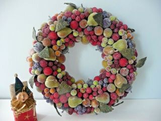13” Christmas Holiday Mixed Berry Beaded Sugared Fruit Wreath Vtg Williamsburg