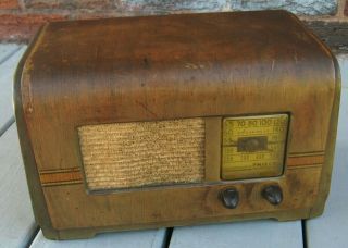 Vintage 1942 Philco Art Deco Wood Waterfall Radio Pt 42 - Plays Stations