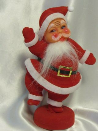 Vintage Christmas Red Flocked Plastic Dancing Santa Claus Figurine 9 "