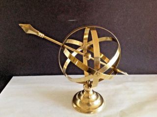 Vtg Solid Brass Armillary Sphere Sundial Globe World Arrow Desk 10’’h Sculpture