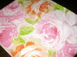 Vintage Pink Rose Floral Cotton Full Size Flat Bed Sheet Made In Usa Fieldcrest